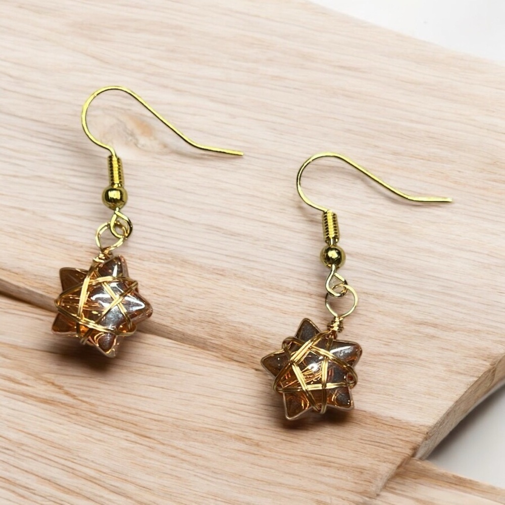 14k Gold Star Wire-Wrapped Earrings